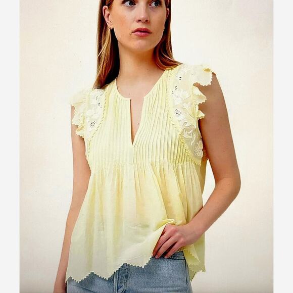 Zadig & Voltaire Tiara Tomboy Floral Embroidered Top - Butter - size S - Picture 1 of 9